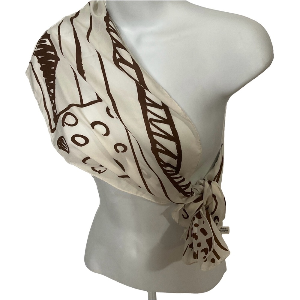 Vena Made in Japan Chic Long Brown and White Patterned Neck Scarf; 90’s